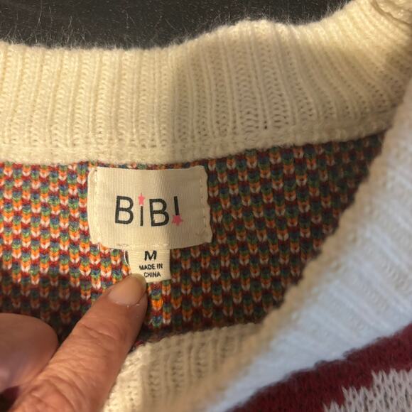 BiBi  Crewneck Floral Knit Sweater with Red, Blue, Green, Orange Flowers Size M - Picture 6 of 7